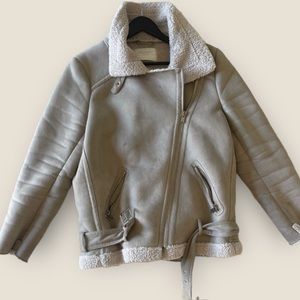 ZARA WOMAN FAUX SUEDE BIKER JACKET BEIGE/SAND